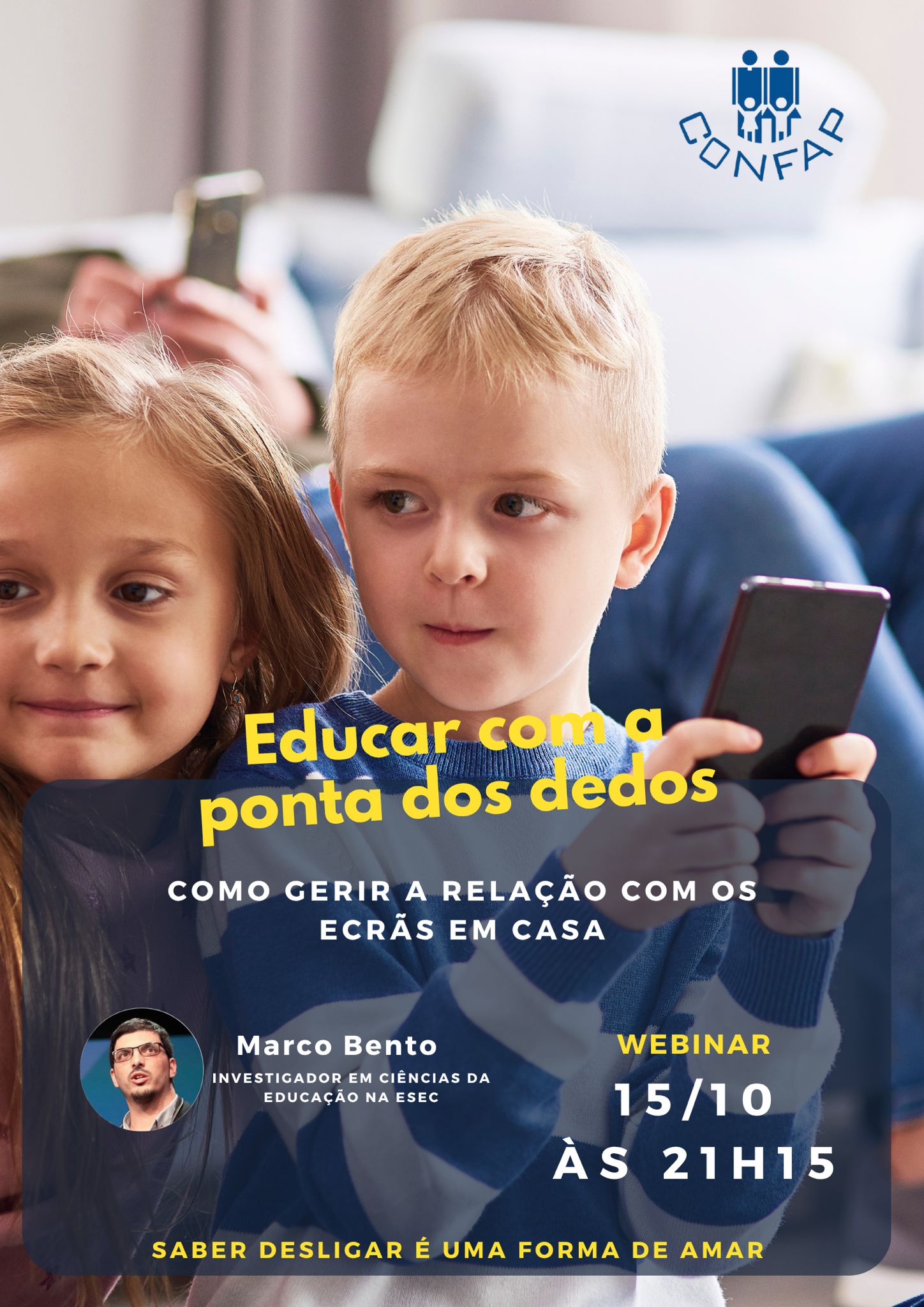 Cartaz do webinar Educar com a Ponta dos Dedos